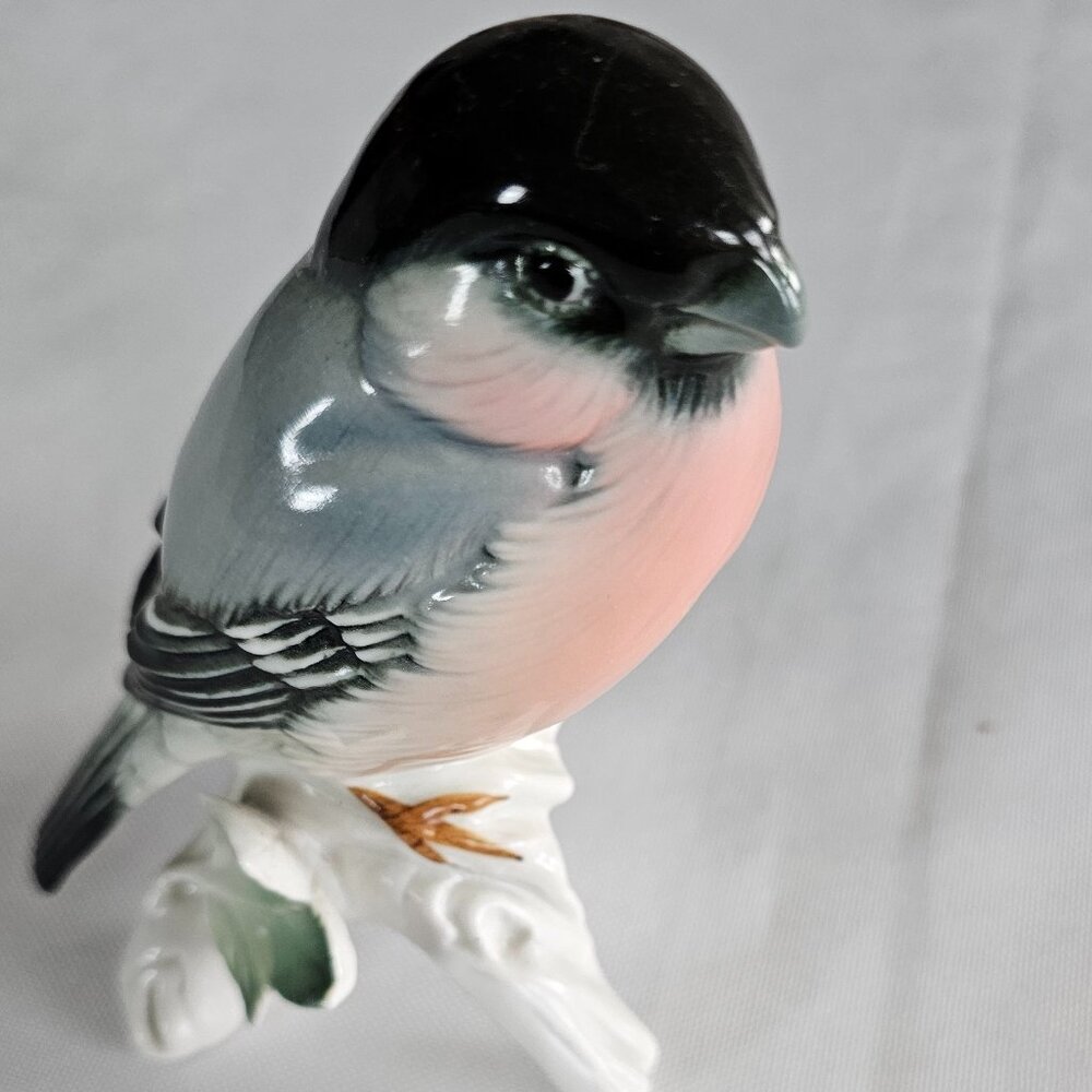 Karl Ens Porcelain Ceramic" Bullfinch" Bird in Pink Blue and Brown - Germany